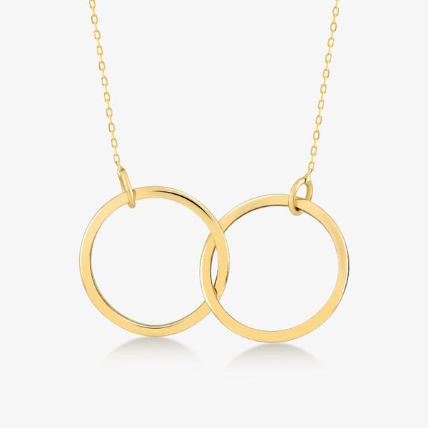 14k Solid Gold verflochten Kreise Halskette: Familie Schmuck Geschenk