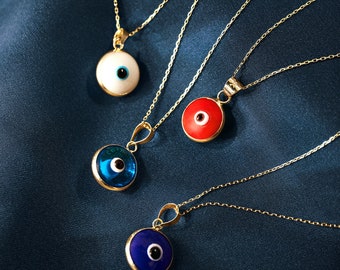 14k Solid Gold Blue Evil Eye Pendant Necklace - Evil Eye Charm in 14K Gold - Evil Eye Pendant for Women - Evil Eye Jewelry