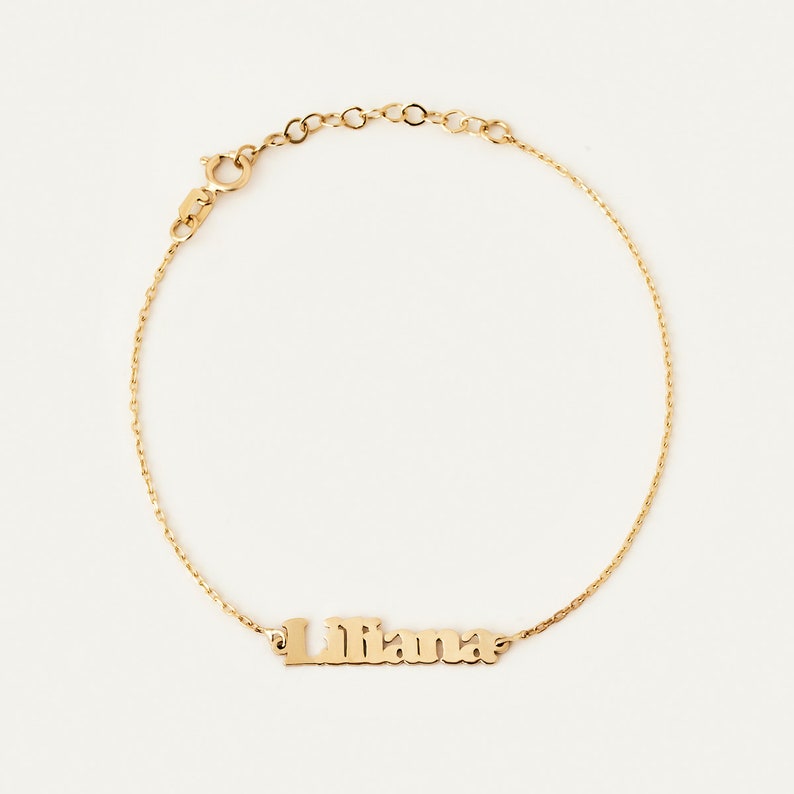 Personalized Name Bracelet in 14K Solid Gold Cursive Letter Name Bracelet for Women 14K Real Gold Personalized Jewelry Custom Gift image 2
