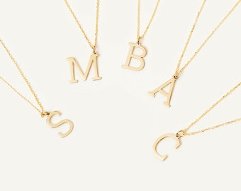 14K Solid Gold Custom Dainty Initial Necklace | Letter Pendant Alphabet Necklace for Women | 14K Real Gold Jewelry | Personalized Gift