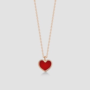 14k Solid Gold Red Heart Necklace: Personalized Enamel Heart Necklace