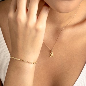 14k Solid Gold Letter Necklace  |  14K Gold Custom Cursive Letter Pendant Necklace  | Minimal 14K Gold Script Letter Charm for Women