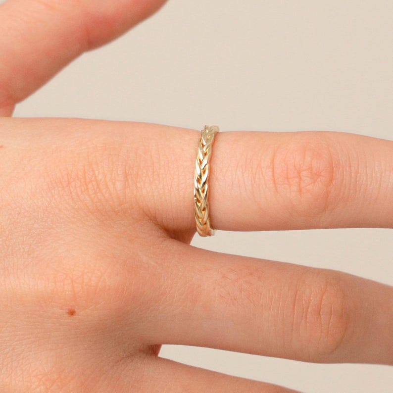 14k Solid Gold Braid Ring: Stackable Braided Band image 2