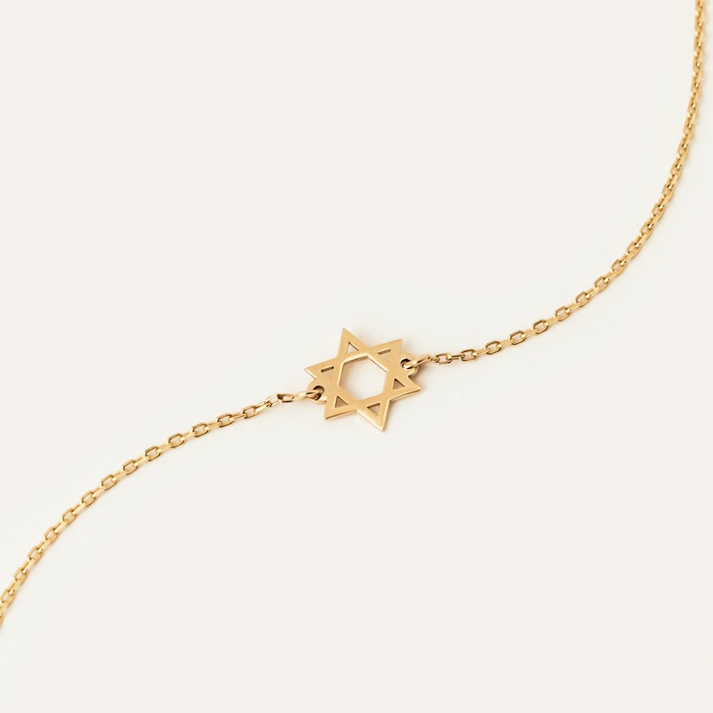 Star of David Bracelet in 14K Solid Gold Dainty Jewish Star Bracelet for Women 14K Real Gold Religious Jewelry Gift for Her image 3