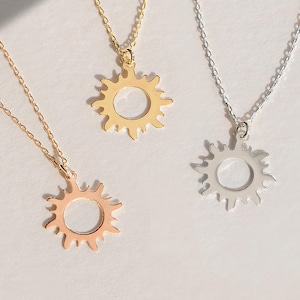 14k Solid Gold Sun Necklace: Handmade Sunshine Pendant, Radiant Gift