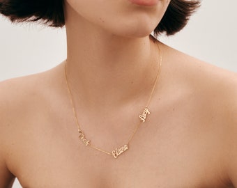 14K Solid Gold Custom Multiple Names Necklace | 14K Real Gold Three Names Family Necklace | 14K Gold Personalized Jewelry | Gifts for Her