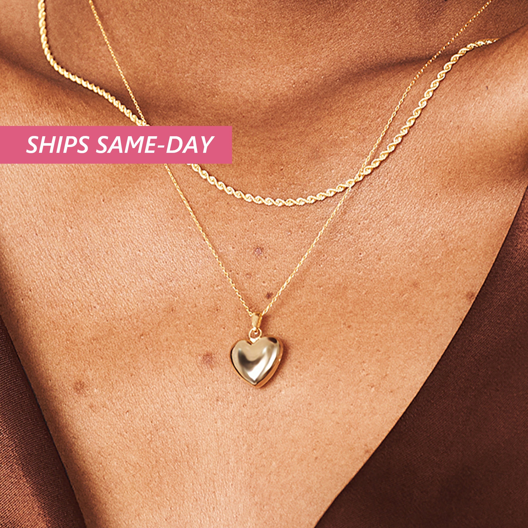 14k Gold Heart Necklace - Etsy