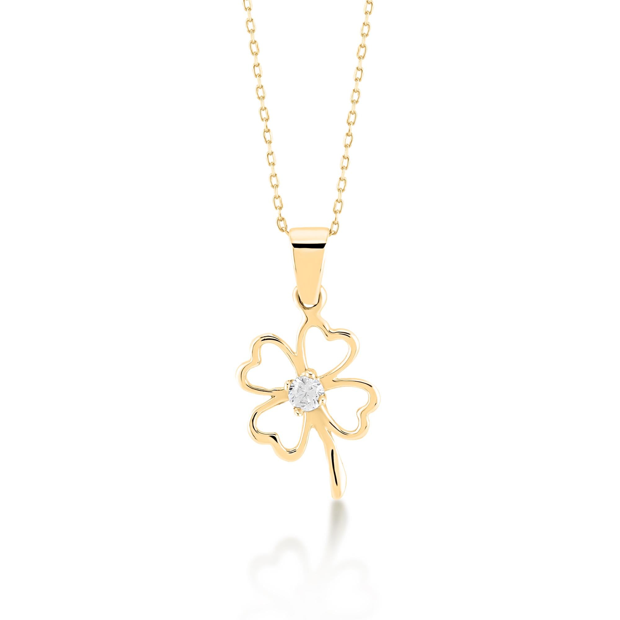 14k Solid Gold Four Leaf Clover Pendant Necklace / 14k Real Gold Clover for Women