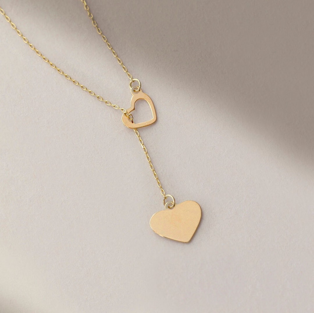 Heart Lariat Necklace in 14K Gold