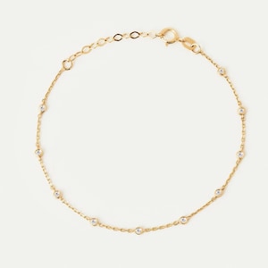 14k Gold Diamant Station Armband: Zierliche Zarge, 0.09ctw