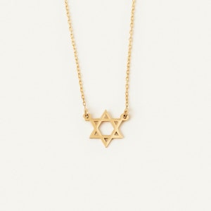 Collar de estrella de David en oro macizo de 14 quilates para mujer / Delicado collar de estrella judía en oro auténtico de 14 quilates / Joyería celestial minimalista / Regalo para ella