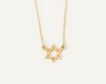 14k Solid Gold Star of David Necklace: Minimalist Jewish Star Necklace