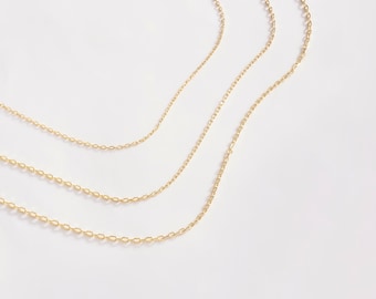 14K Solid Gold Cable Chain Necklace: Dainty Layering Jewelry