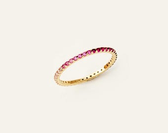 14K Solid Gold Rainbow Eternity Ring for Women | Eternity Band Full Ring  | Anniversary Band Ring | 14K Real Gold Jewelry | Gift for Her