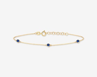 14K Solid Gold Sapphire Station Bracelet: September Birthstone