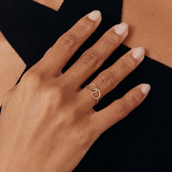 14K Solid Gold Interlocking Circles Ring for Women Dainty Eternity Two Circle Ring Stackable Double Circle Ring 14K Real Gold Jewelry Etsy