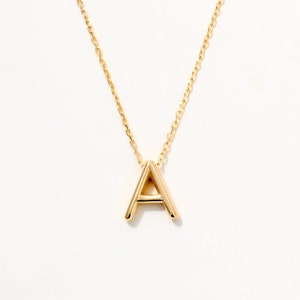 Colar com inicial de balão em ouro maciço 14K | Colar com inicial de bolha | Colares personalizados para mulheres | Pingente de letra 14K | Presentes para a mãe