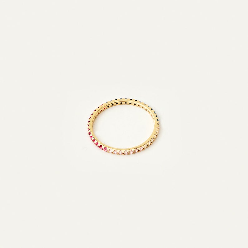 14K Solid Gold Rainbow Eternity Ring Eternity Band Ring for Women Rainbow Stone Stackable Ring 14K Real Gold Jewelry Gift for Her image 5