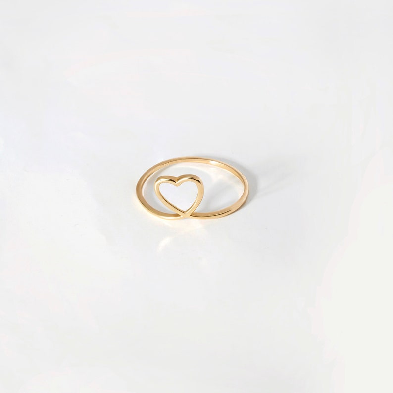 Simple Heart Ring in 14k Solid Gold for Women Love Band Ring Gold Heart Ring Dainty Heart Ring Valentine's Day Gift for Women image 7