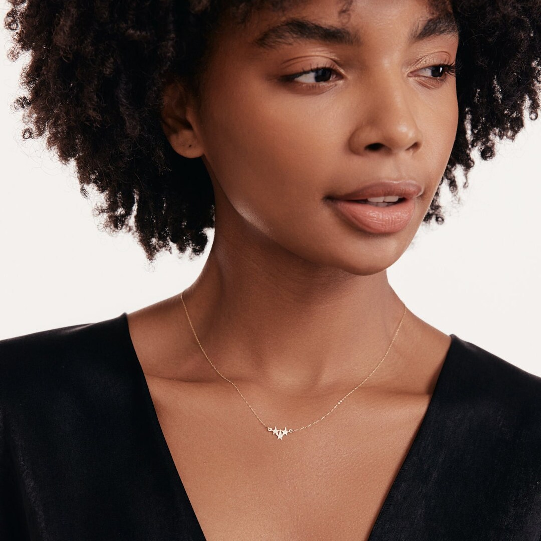 14K Solid Gold Three Stars Necklace for Women Dainty Etsy