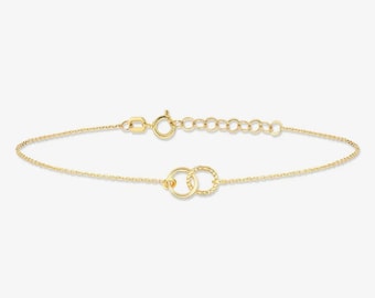 14k Solid Gold Interlocking Circles Bracelet: Connection Jewelry