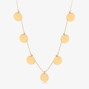 14K Solid Gold Disc Station Necklace for Women