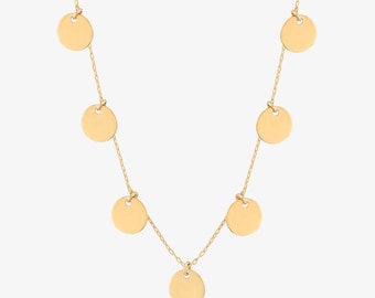 14K Solid Gold Disc Station Necklace for Women