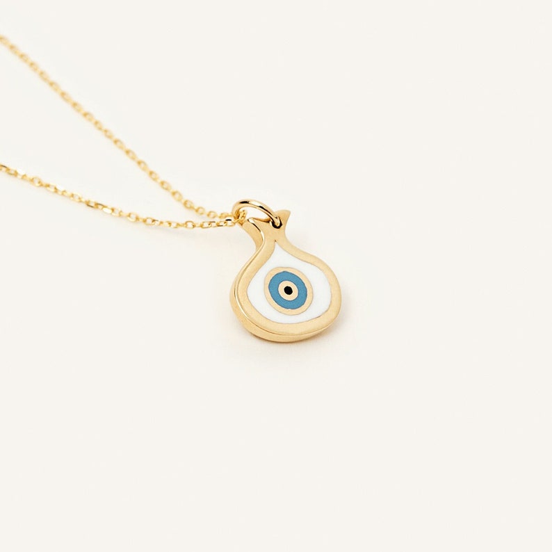 14K Solid Gold Evil Eye Necklace for Women Pomegranate Pendant Necklace Protection Necklace 14K Real Gold Jewelry Gift for Her image 1