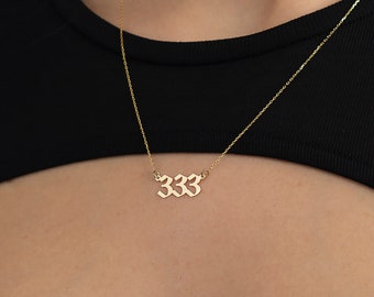 Angel Number Necklace 14K Solid Gold | 111 Necklace | 222 Necklace | 333 Necklace | 444 Necklace | 555 Necklace | 666 Necklace | 777-888-999