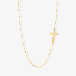 Cross Necklace for Women 14K 10K Solid Gold /Sideways Cross Choker Necklace / Simple Religious Christian Baptism Faith Jewelry Gifts