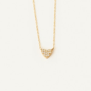 Dainty 14k Solid Gold Diamond Heart Necklace: Minimalist Pave Setting