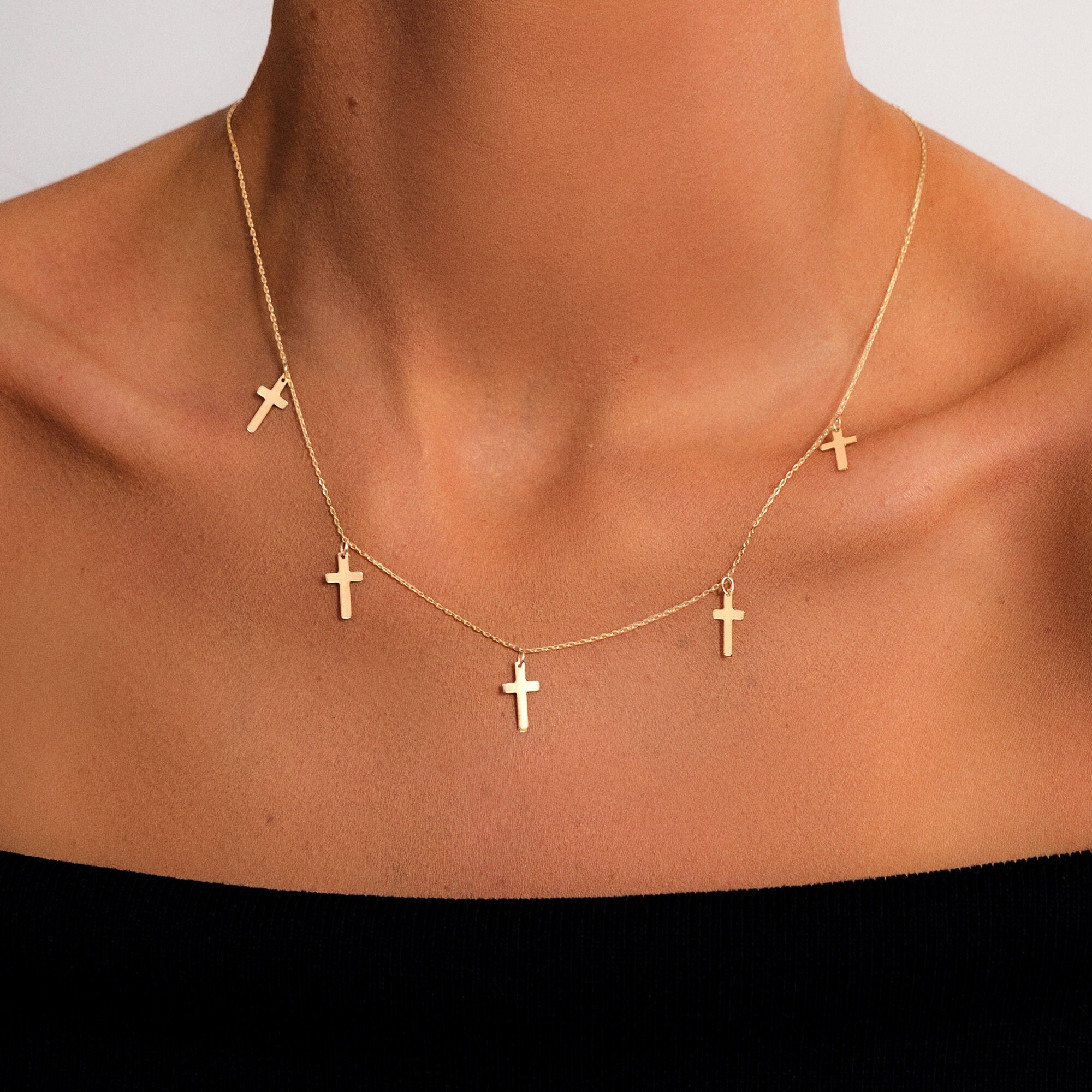 Gold multi cross necklace deals