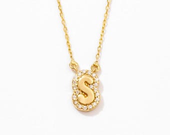 14k Solid Gold Diamond Bubble Initial Necklace