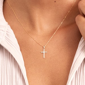Classic  Cross Necklace in 14k Gold - Birthday Gifts Jewelry for Women - Yellow, White or Rose Gold