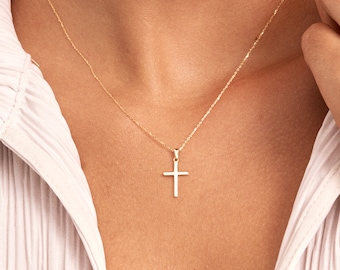 Classic  Cross Necklace in 14k Gold - Birthday Gifts Jewelry for Women - Yellow, White or Rose Gold