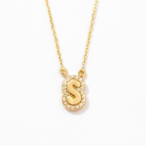14k Solid Gold Diamond Bubble Initial Necklace