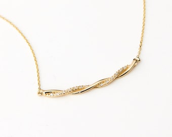 Diamond Twisted Rope Necklace in 14K Solid Gold | 14k Gold Ivy Necklace for Women | Diamond Necklaces for Women | Mom Jewelry Gift Idea