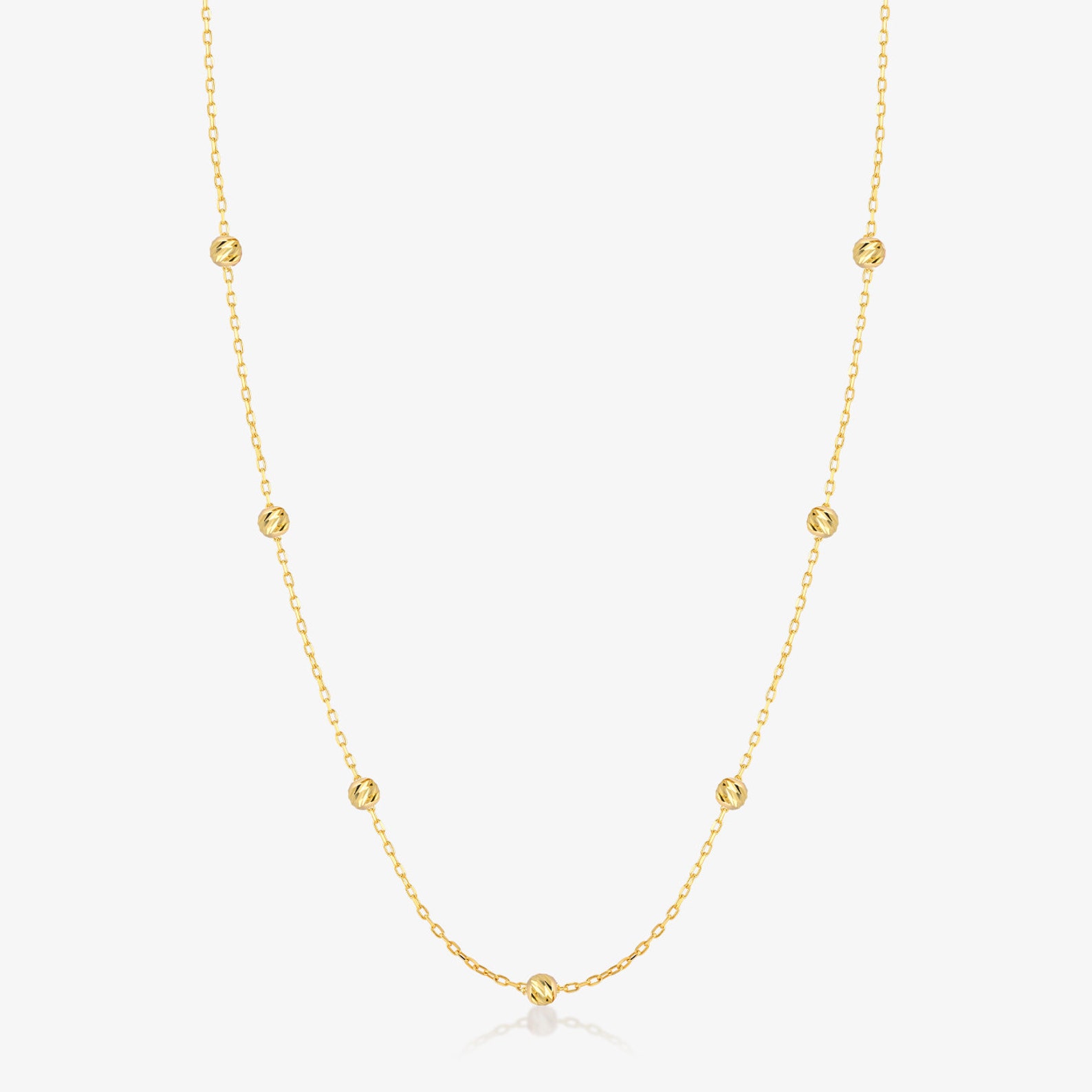 14k Solid Gold Bead Station Necklace 14k Bead Balls Pendant - Etsy