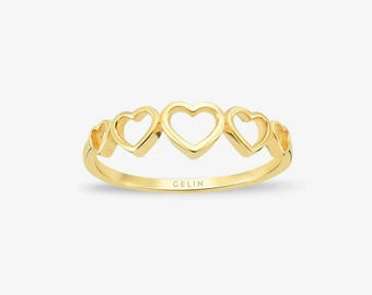 14k Solid Gold Open Heart Ring (Stackable, Yellow, Rose, White)