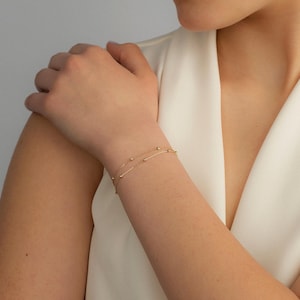 Station Bracelet: Double Strand 14K Solid Gold (Dainty Chain) image 5