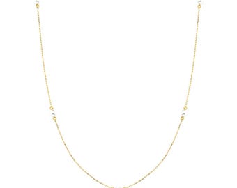 14k Gold Pearl Station Necklace: Elegant Bead Chain