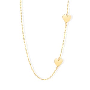 14k Solid Gold Double Heart Necklace: Handmade Elegant Love Symbol