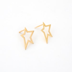 Asymmetric Star Stud Earrings in 14K Solid Gold Tiny Open Star Earrings for Women 14k Yellow Gold Stud Earrings Starburst Earrings image 5