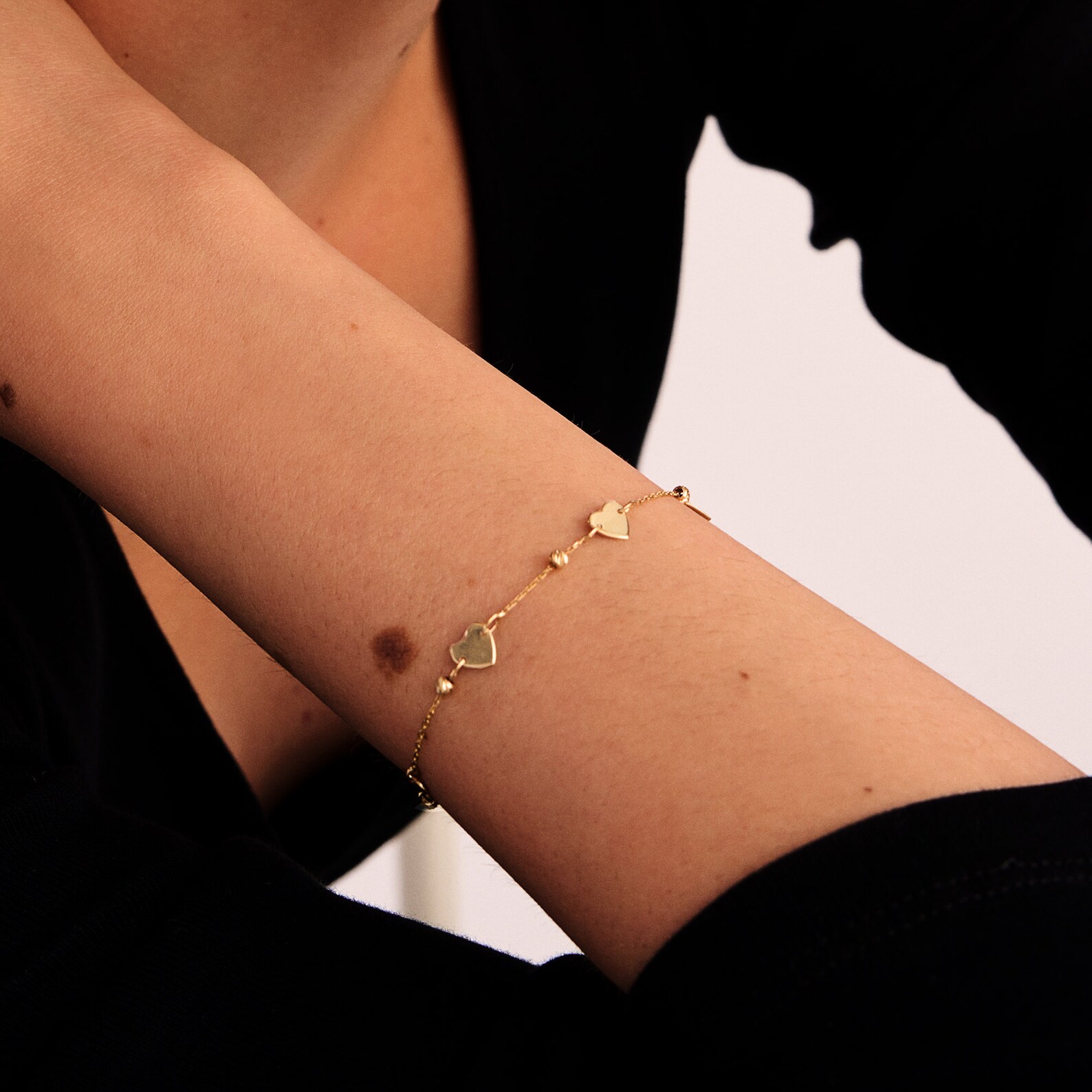 14k Solid Gold Heart Station Bracelet Multi Heart Bracelet Etsy