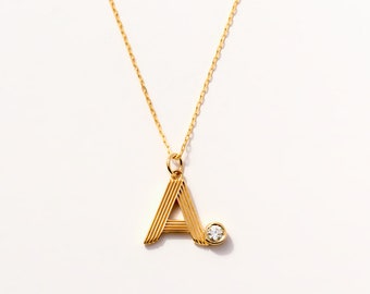 14K Solid Gold Textured Initial Necklace | Personalized Necklaces for Women | Custom Initial Pendant | Letter Necklace | Unique Gift for Her