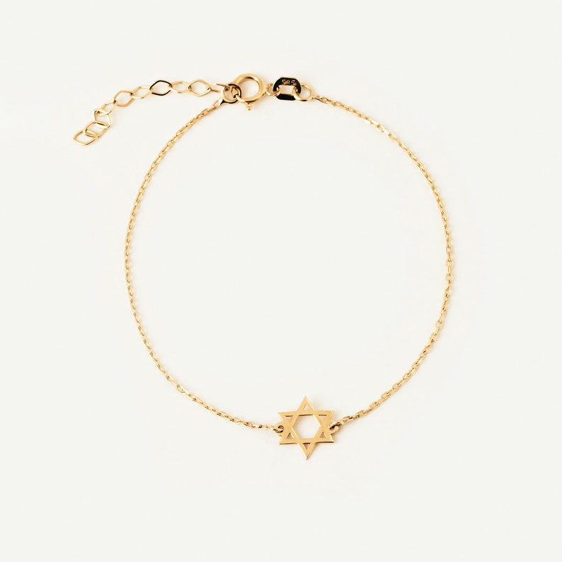 Star of David Bracelet in 14K Solid Gold Dainty Jewish Star Bracelet for Women 14K Real Gold Religious Jewelry Gift for Her image 4