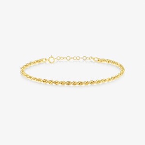 10K or 14K Solid Gold Rope Chain Bracelet -Cut Braided Rope Chain Bracelet for Women Men