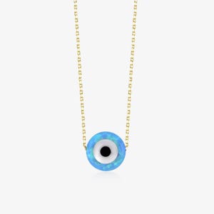 14K Gold Opal Evil Eye Necklace: Solid Gold Pendant Jewelry