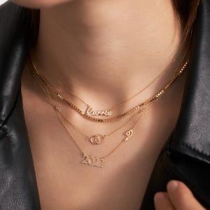 14 Solid Gold Custom Year Date Necklace | Gold Lucky Number| Zodiac Necklace | Personalized Gift image 2