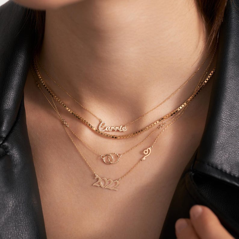 14 Solid Gold Custom Year Date Necklace | Gold Lucky Number| Zodiac Necklace | Personalized Gift image 2